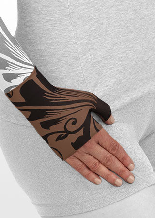 Juzo Soft Gauntlet with Thumb in the Print Collection BUTTERFLY FLOWER HENNA CHESTNUT