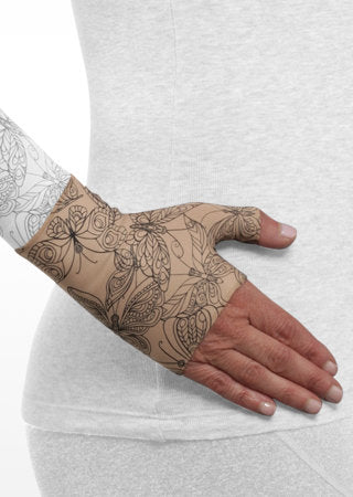 Juzo Soft Gauntlet with Thumb Stub in the Butterfly Henna Beige Print