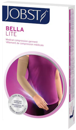 Product packaging for the Jobst Bella Lite 20-30 mmHg Arms Sleeve Gauntlet combo