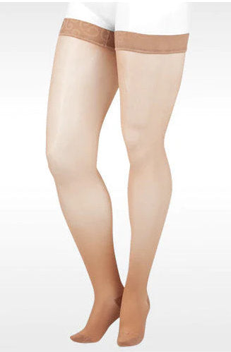 Juzo Naturally Sheer Thigh High Closed Toe 20-30 mmHg Compression Stockings in the Color Beige 2101AGFFSB14