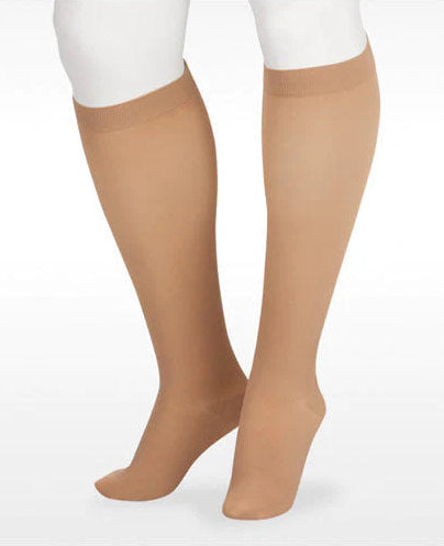 Juzo Soft 15-20 mmHg Knee High Compression Stockings with Silicone Dot Band in the color Beige