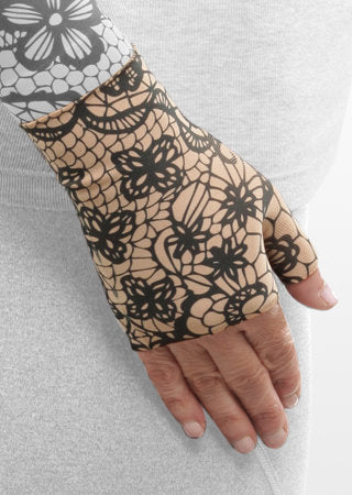 Juzo Soft Gauntlet with Thumb Stub in the MOSAIC HENNA-BEIGE Print