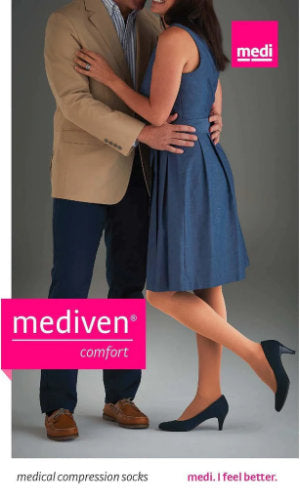 Product Packaging for the Mediven Comfort Compression Thigh Highs with a Lace Silicone Top Band