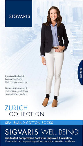 Sigvaris 151C Sea Island Cotton Women's Knee High Compression Socks, 15-20 mmHg, Packaging