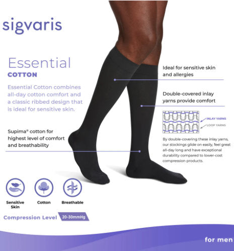 Sigvaris 232C Cotton for Men 20-30 mmHg Compression Closed Toe Knee High Info Sheet