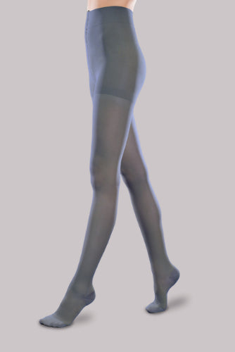Lady wearing her Ease Sheer 15-20 mmHg compression pantyhose by Therafirm in the color navy