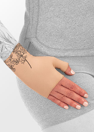Juzo Soft Gauntlet with Thumb Stub in the Wildflower Henna Beige Print