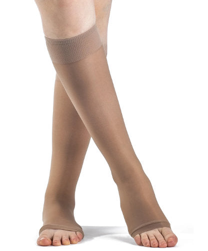 Sigvaris 120C Sheer Fashion, 15-20 mmHg, Knee High, Open Toe Color Golden