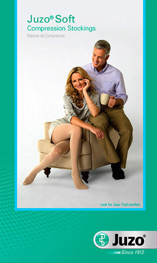 Product packaging for the Juzo Soft Knee High Closed Toe Compression Stockings | 20-30 mmHg Discounted prices