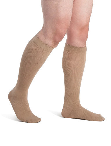 922C/S Sigvaris Dynaven Men's Ribbed Compression Knee High Socks 20-30 mmHg with Silicone Top Band Color Light Beige