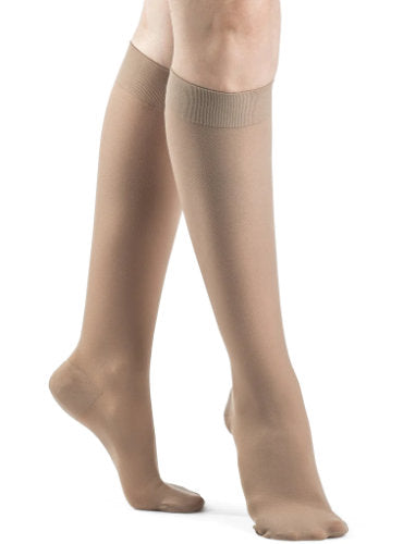 Sigvaris 971C Dynaven Opaque Women's Knee High Compression Stockings 15-20 mmHg Closed Toe Color Light Beige