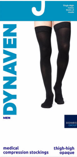 971N Sigvaris Dynaven Opaque Men's Closed Toe Thigh High 15-20 mmHg Compression Stockings Packaging
