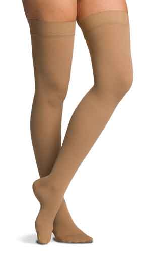 Sigvaris 232N Women's Cotton Closed Toe Thigh High Compression Stockings Color Light Beige