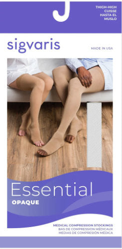 863W Sigvaris Opaque Thigh High with Waist Attachment 30-40 mmHg Compression Open Toe Packaging