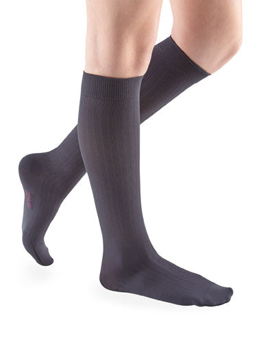 :ady wearing her Mediven Comfort Vitality Compression Socks | 15-20 mmHg Compression Socks | Color Charcoal
