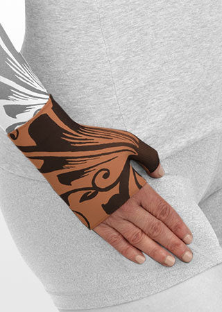 Juzo Soft Gauntlet with Thumb in the Print Collection BUTTERFLY FLOWER HENNA CINNAMON