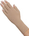 Lady wearing her Juzo Expert Flat Knit 30-40 mmHg Compression Glove wit Finger Stubs in the color Beige 3022ACFS