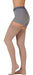 Lady wearing Juzo Dynamic 40-50 mmHg Closed Toe Thigh High with Silicone Dot Band in the color Beige