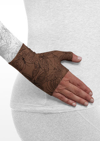 Juzo Soft Gauntlet with Thumb Stub in the Butterfly Henna Chestnut Print
