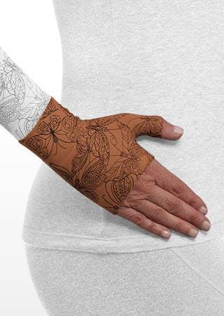 Juzo Soft Gauntlet with Thumb Stub in the Butterfly Henna Cinnamon Print