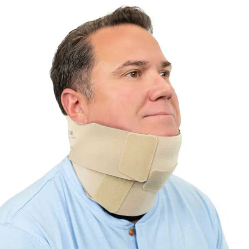 A man wearing his circaid head and neck reduction kit for the management of lymphedema