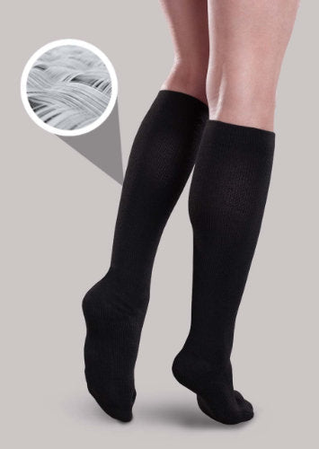  Core-Spun Cushioned 15-20mmHg Mild Graduated Compression  Support Knee High Socks (Large, Black) : Health & Household