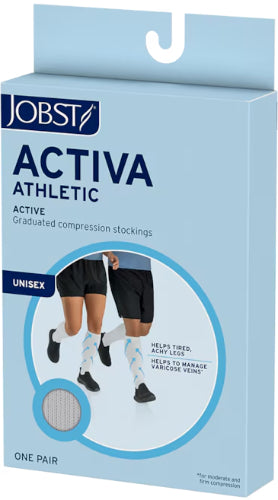 Image of the Jobst Activa Athletic 15-20 mmHg Compression Knee High Socks packaging.