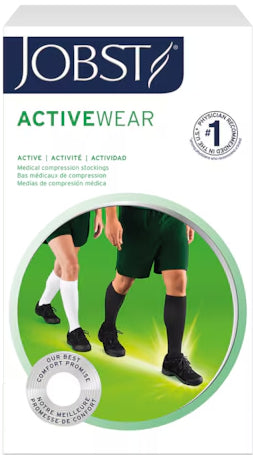 Packaging for the Jobst ActiveWear 15-20, 20-30, and 30-40 mmHg athletic compression sock