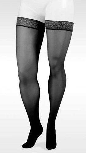 Juzo 5140AG Attractive Sheer Thigh High 15-20 mmHg Compression Stockings in the color Black