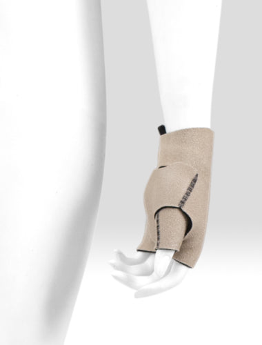 Juzo Compression Hand Wrap Gauntlet in the Beige Left, Black Right