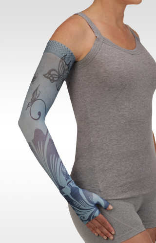 Juzo Soft Arm Sleeve with Silicone Band in the Juzo Print BUTTERFLY FLOWER BLUE