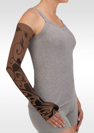 Juzo Soft Arm Sleeve with Silicone Band in the Juzo Print BUTTERFLY FLOWER HENNA CHESTNUT