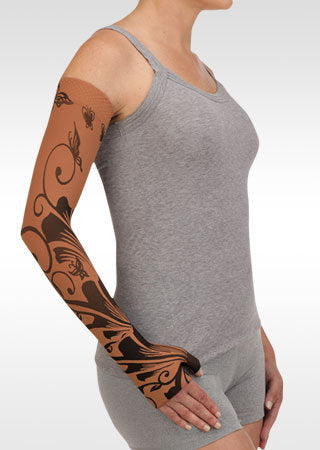 Juzo Soft Arm Sleeve with Silicone Band in the Juzo Print BUTTERFLY FLOWER HENNA CINNAMON
