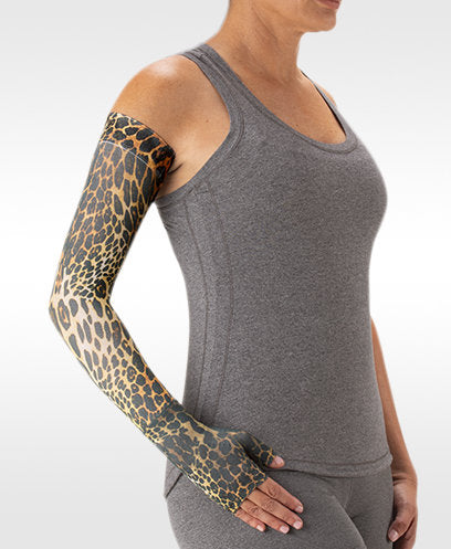 Juzo Soft Print Series PROWLER Arm Sleeve is offered in 15-20 mmHg, 20-30 mmHg, and 30-40 mmHg Compression Levels