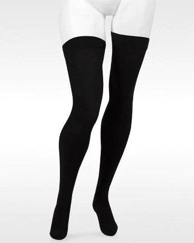 Juzo Move Thigh High Closed Toe Compression Stockings with Silicone Dot Band | 30-40 mmHg Compression in the Color Black