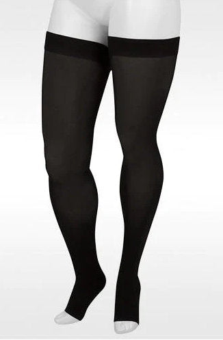 Juzo Basic Thigh High Open Toe 30-40 mmHg Compression Stockings in the color Black (4412AGSB10)