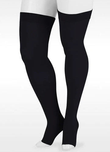 Juzo Dynamic MAX Thigh High 30-40 mmHg Compression Stockings in an Open Toe Color Black