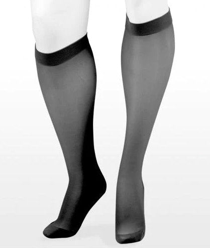 Juzo Naturally Sheer 30-40 mmHg Knee High Closed Toe Compression Stockings in the color Black