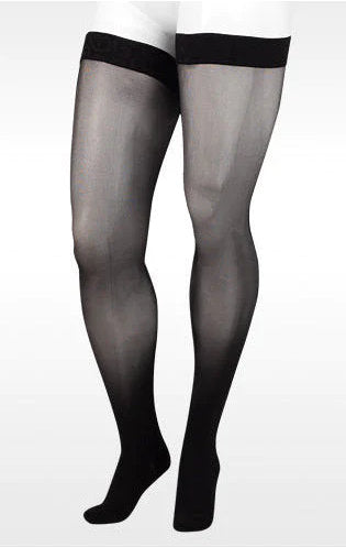 Juzo Naturally Sheer Closed Toe Thigh High 15-20 mmHg Compression Stockings in the color Black 2100AGFFSB10