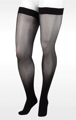 Juzo Naturally Sheer Thigh High Closed Toe 20-30 mmHg Compression Stockings in the Color Black 2101AGFFSB10