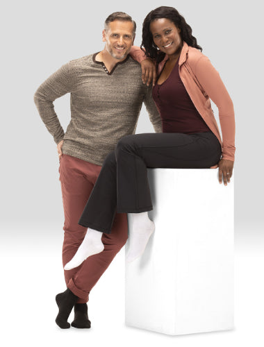 Couple wearing their Juzo Power Lite Knee High Compression Socks 20-30 mmHg |@ CompressionCareCenter.com an Authorized Juzo Reseller