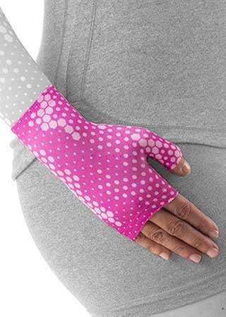 Juzo Soft Gauntlet with Thumb Stub in the PIXEL PINK Print