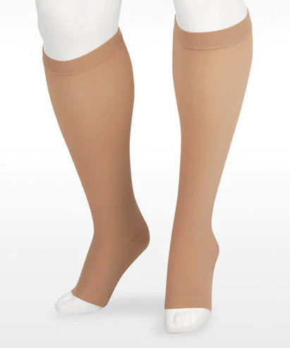 Juzo Soft Open Toe Knee High 20-30 mmHg Compression Stockings with Silicone Dot Band in the color Beige