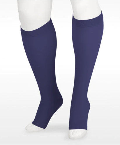 Juzo Soft Open Toe Knee High 20-30 mmHg Compression Stockings with Silicone Dot Band in the color Navy