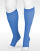 Display leg showcasing Juzo Soft 2001ADSB Open Toe Knee High with Silicone Band in the Trend Color Collection Topaz