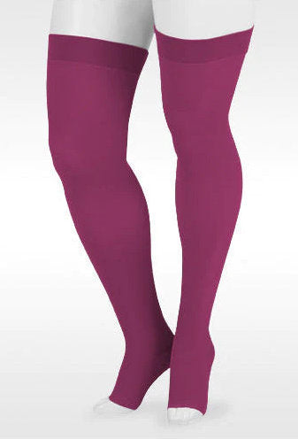 Juzo Soft Trend Colors Collection | 20-30 mmHg Thigh High Open Toe | Color Agate