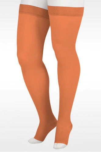 Ladies Juzo Soft compression thigh highs with open toe | 15-20 mmHg Compression level with Silicone Dot Band in the color Cinnamon