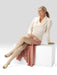 Lady wearing her Juzo Soft Silver Knee High Open Toe 30-40 mmHg Compression Stockings (2062AD)