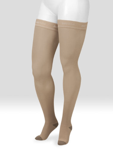 Juzo Soft Silver Thigh High Closed Toe, with Silicone Band, 20-30 mmHg Compression Stockings (2061AGFFSB)