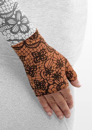 Juzo Soft Gauntlet with Thumb Stub in the MOSAIC HENNA-CINNAMON Print